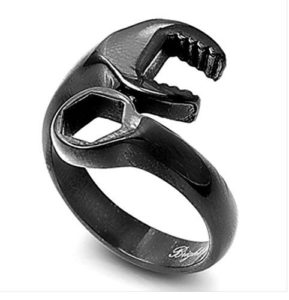 Men's Jet Black Stainless Steel Gear-Head Racing Mechanic Wrench Tool Ring | Jungleland Vintage